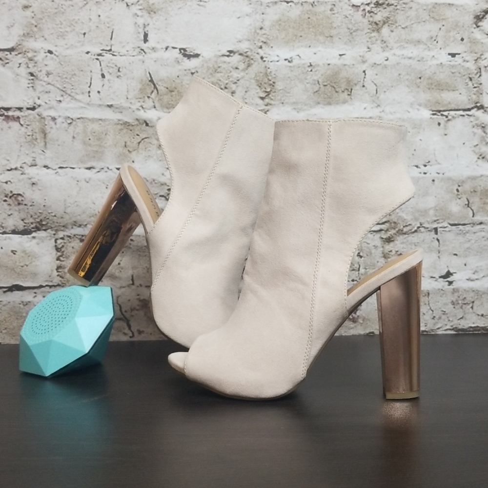Bamboo Peep Toe Open Heel Booties Ankle Heels
